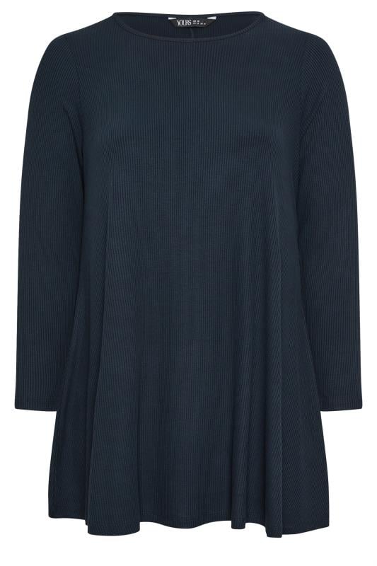 YOURS Plus Size Dark Blue Ribbed Swing Top | Yours Clothing 5