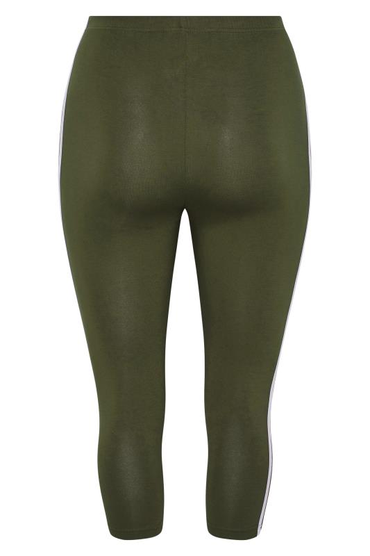 Plus Size Khaki Green Double Side Stripe Cropped Leggings | Yours Clothing 6