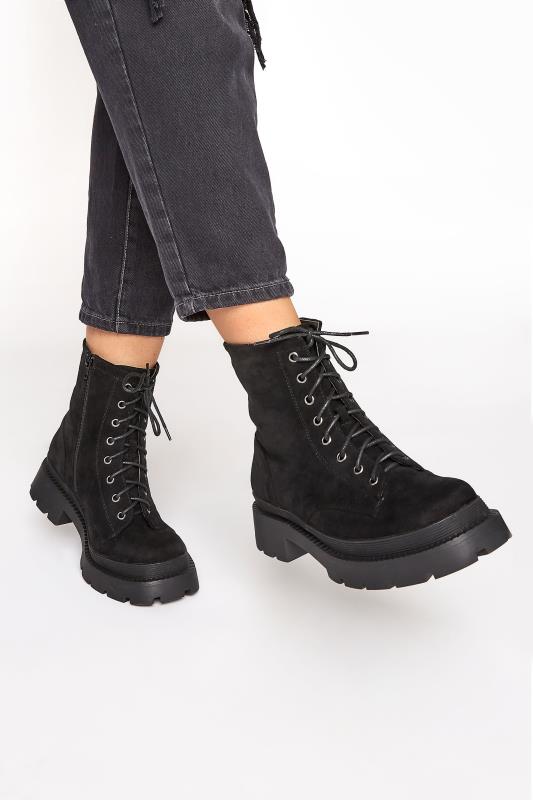 Black Faux Suede Chunky Lace-Up Boot in Extra Wide Fit_M.jpg