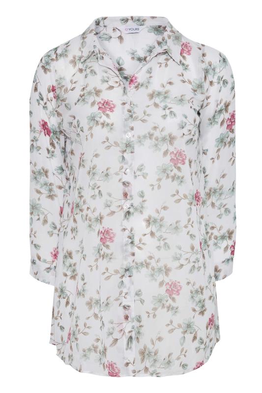 Plus Size  Curve White Floral Button Through Shirt