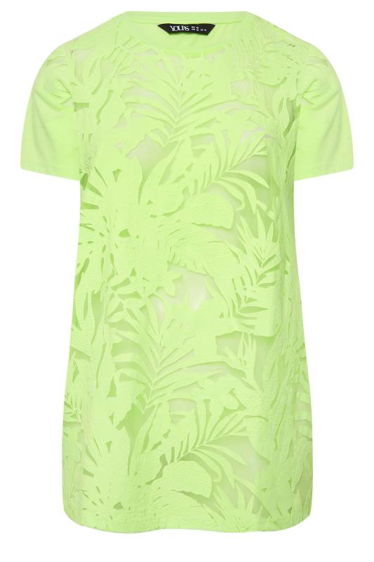 YOURS Plus Size Lime Green Floral Mesh Panel T-Shirt | Yours Clothing 6