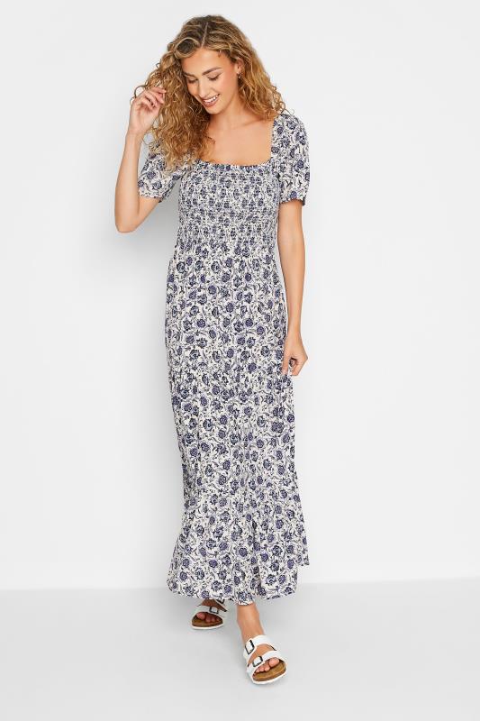LTS Tall Blue Floral Print Shirred Maxi Dress 2