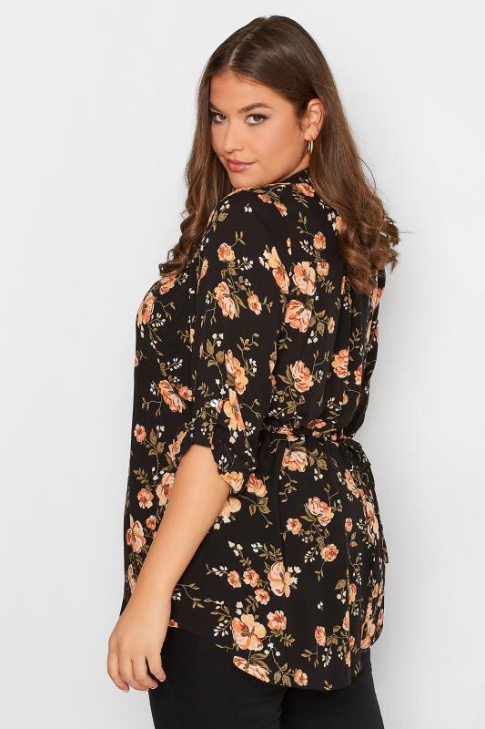 Plus Size Black Floral Print Sequin Embellished Pintuck Shirt | Yours Clothing 3