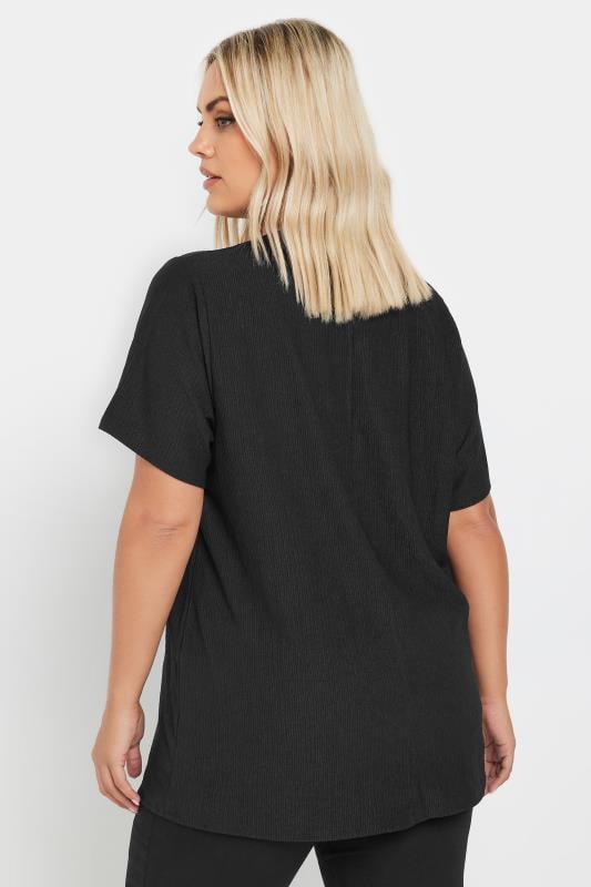 YOURS Plus Size Black Textured Diamante T-Shirt | Yours Clothing 3