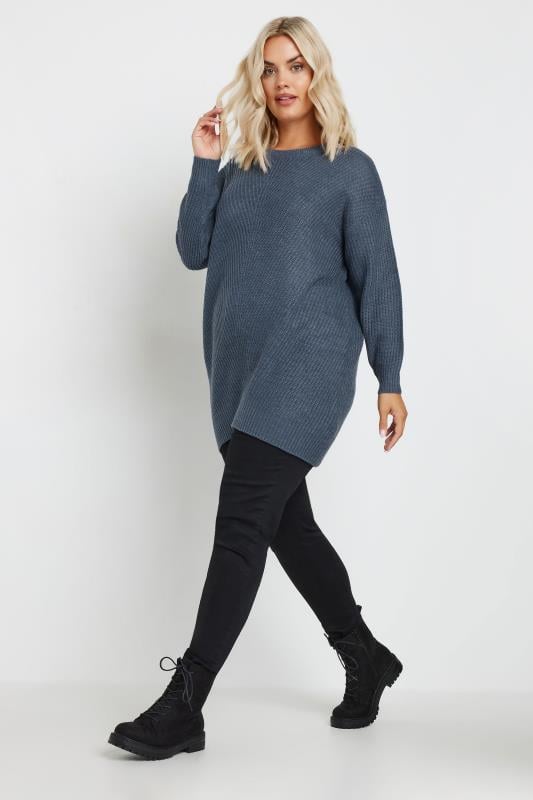 YOURS Plus Size 2 PACK Black & Blue Essential Knitted Jumpers | Yours Clothing  4