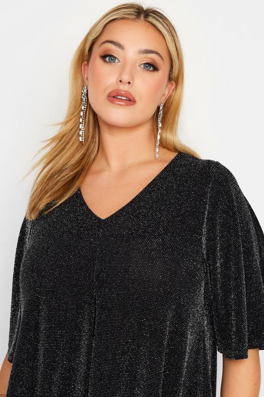 Plus Size Black & Silver Glitter Pleat Front Swing Top | Yours Clothing 4