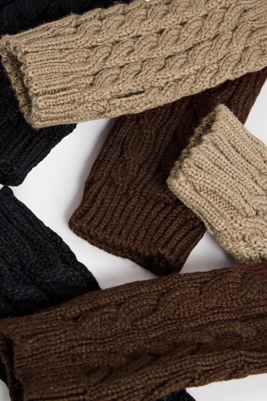 YOURS Curve Plus Size Brown Cable Knit Arm Warmers | Yours Clothing  4