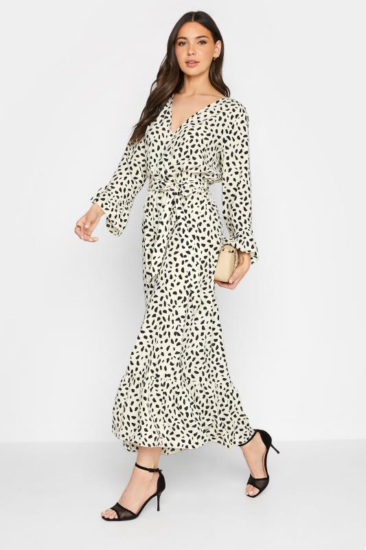 LTS Tall Ivory White Dalmatian Print Wrap Dress 2
