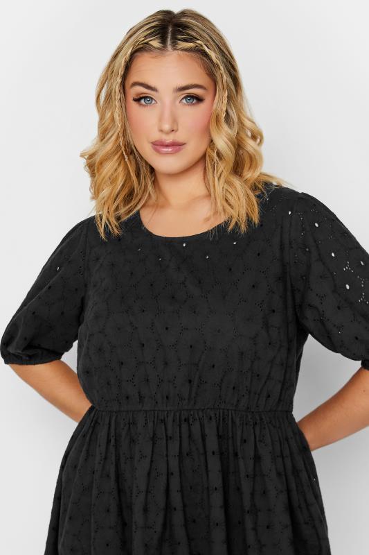 LIMITED COLLECTION Plus Size Black Embroidered Peplum Top | Yours Clothing 4