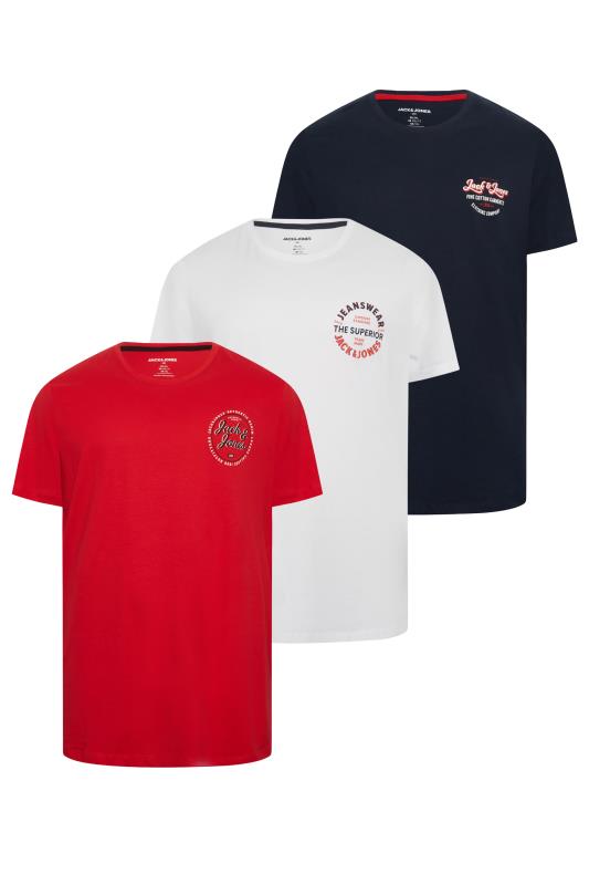 JACK & JONES Big & Tall Navy & Red 3 Pack T-Shirts | BadRhino 3