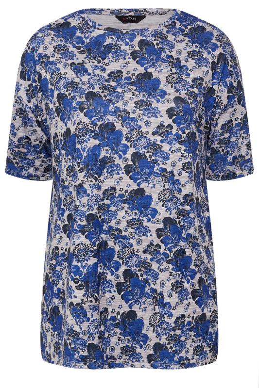 Plus-Size Blue & Grey Floral Print Top | Yours Clothing 6