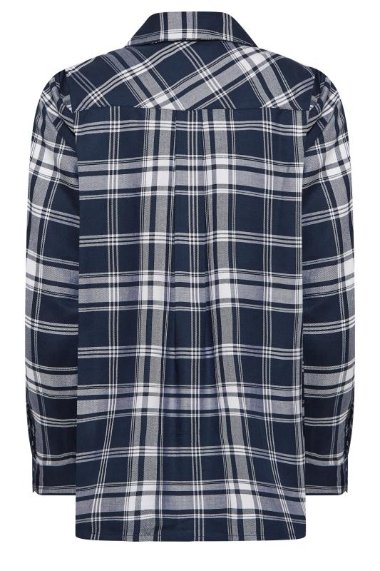 Petite Navy Blue Check Print Boyfriend Shirt | PixieGirl 7