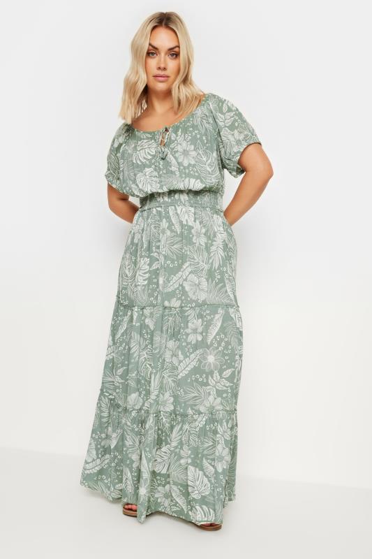 YOURS Plus Size Green Floral Print Tie Front Maxi Dress | Yours Clothing 2
