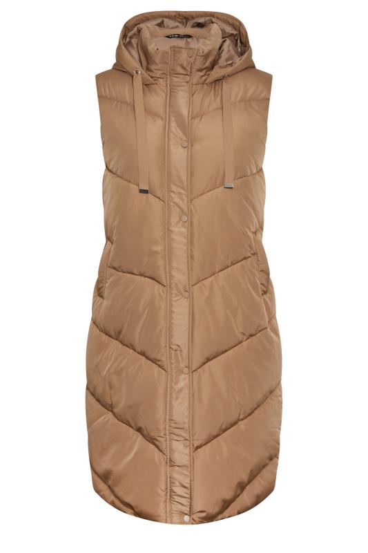YOURS Curve Brown Quilted Longline Hooded Gilet | Yours Clothing 8