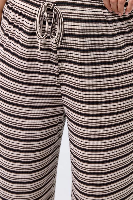 LIMITED COLLECITON Plus Size Brown Stripe Ribbed Wide Leg Trousers | Yours Clothing 4