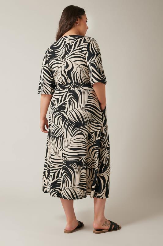 EVANS Plus Size Black Palm Print Wrap Midi Dress | Evans 3