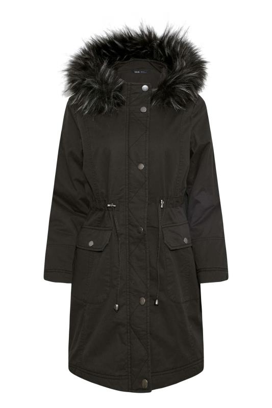 YOURS PETITE Plus Size Black Faux Fur Trim Hooded Parka Coat | Yours Clothing 5