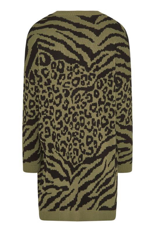 LTS Tall Khaki Green Animal Print Knitted Cardigan 7