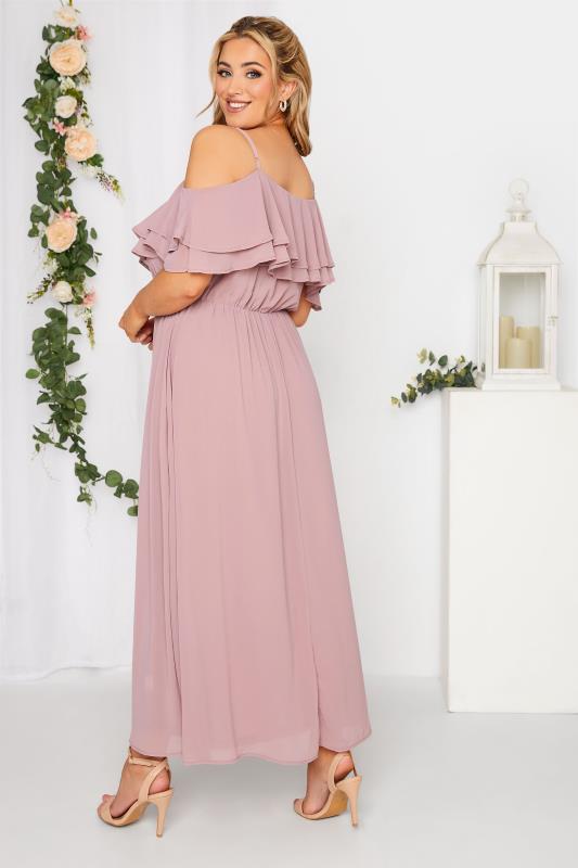Plus Size YOURS LONDON Curve Dusky Pink Bardot Ruffle Bridesmaid Maxi Dress | Yours Clothing  3