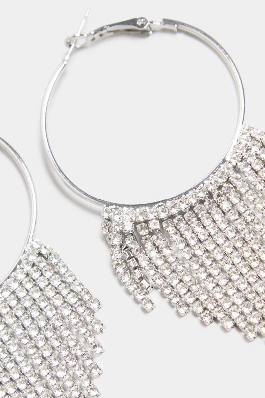 Silver Diamante Tassel Hoop Earrings | Yours Clothing 3
