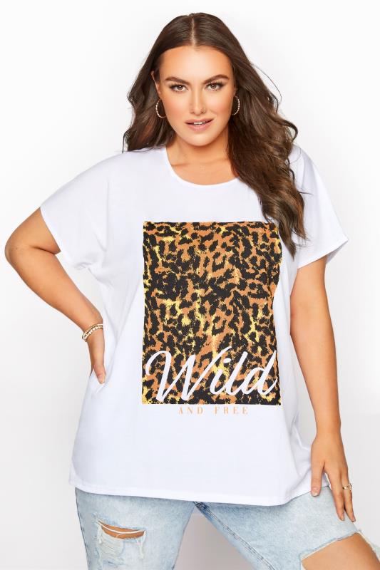 Plus Size  Curve White Leopard Print Dip Back T-Shirt