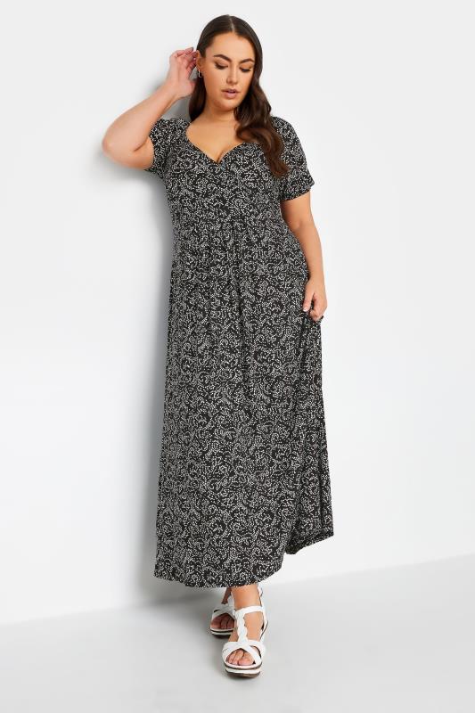 YOURS Plus Size Black Abstract Swirl Print Wrap Maxi Dress | Yours Clothing 8