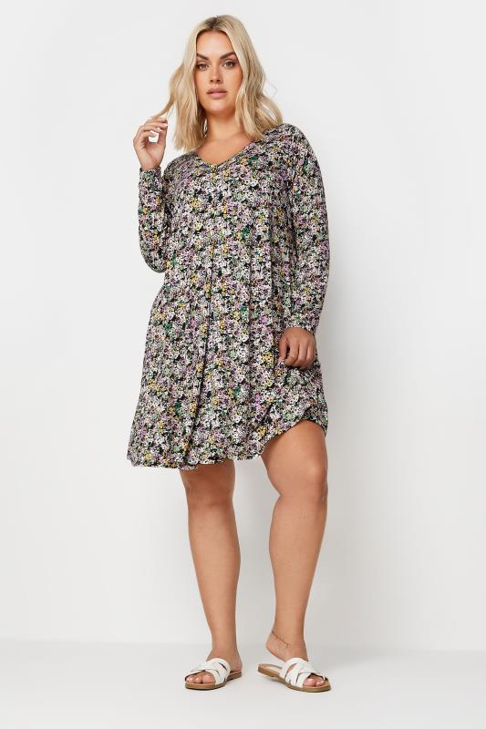 YOURS Plus Size Purple Ditsy Floral Mini Dress | Yours Clothing 1
