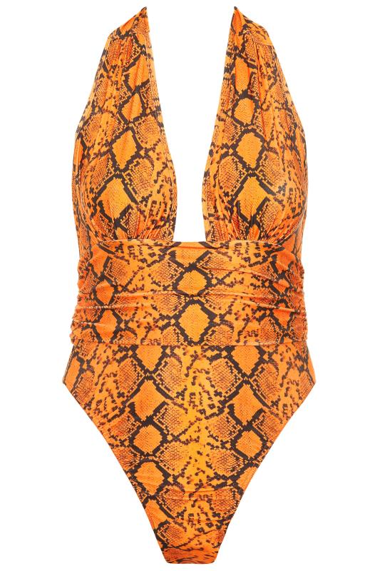 LIMITED COLLECTION Orange Neon Snake Print Plunge Swimsuit_F.jpg