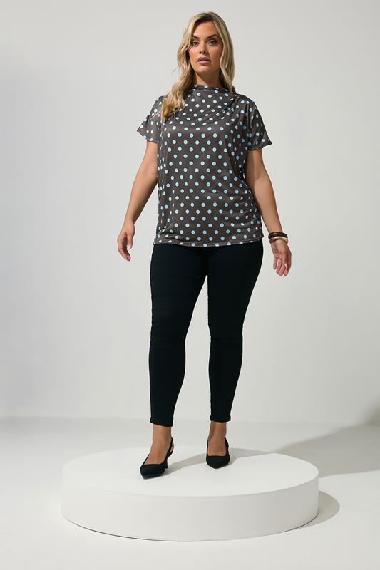 YOURS LONDON Curve Chocolate Brown Polka Dot Drape Shoulder Top 1
