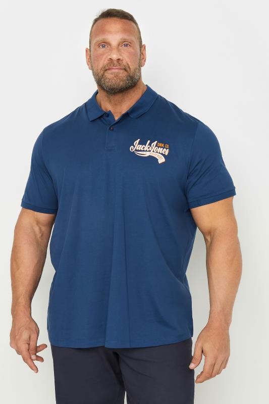 Men's  JACK & JONES Dark Blue Logo Short Sleeve Polo Shirt