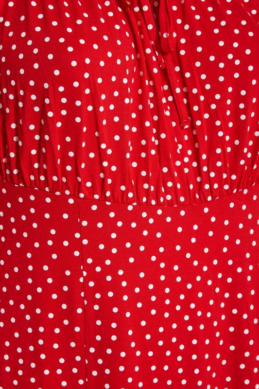 LIMITED COLLECTION Curve Red Spot Print Milkmaid Side Split Maxi Dress 5