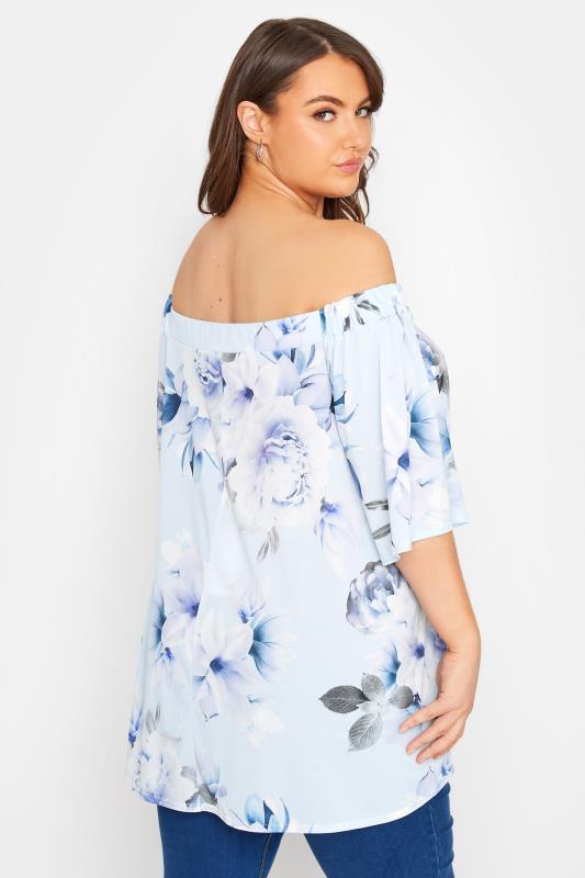 YOURS LONDON Plus Size Blue Floral Print Bardot Top | Yours Clothing 3