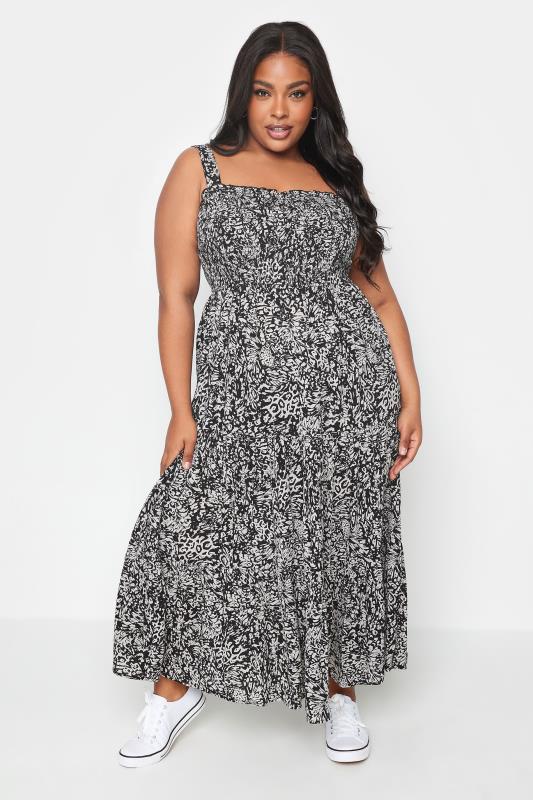 Plus Size  YOURS Curve Black Abstract Print Shirred Maxi Dress
