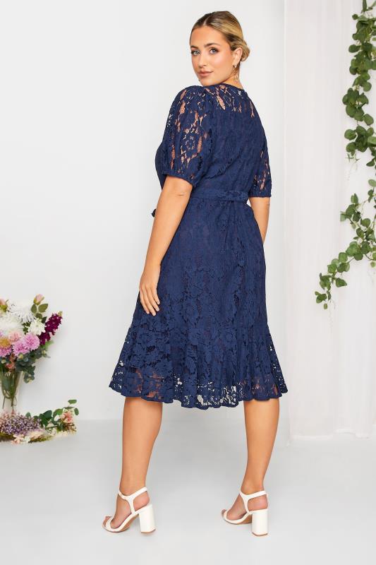 YOURS LONDON Plus Size Curve Navy Blue Floral Lace Skater Dress | Yours Clothing  3