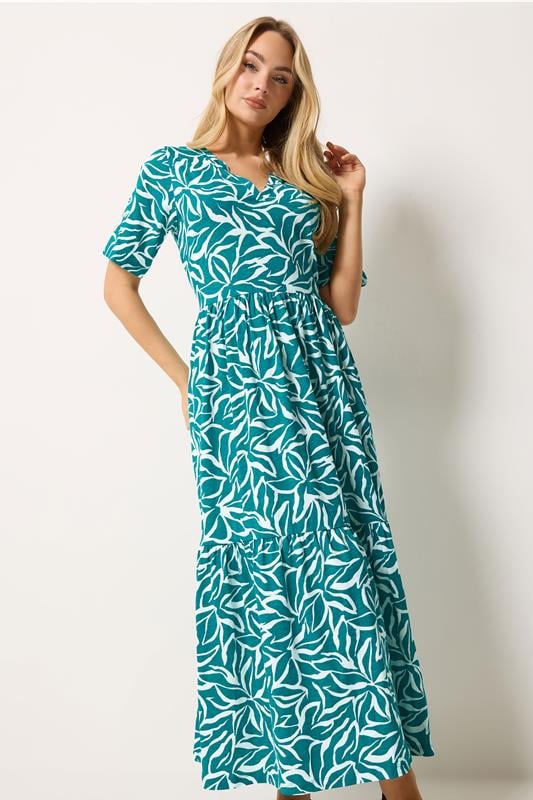  M&Co vestido largo escalonado con estampado abstracto verde mar