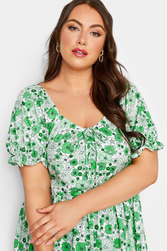 LIMITED COLLECTION Plus Size Green Floral Puff Sleeve Top | Yours Clothing 4
