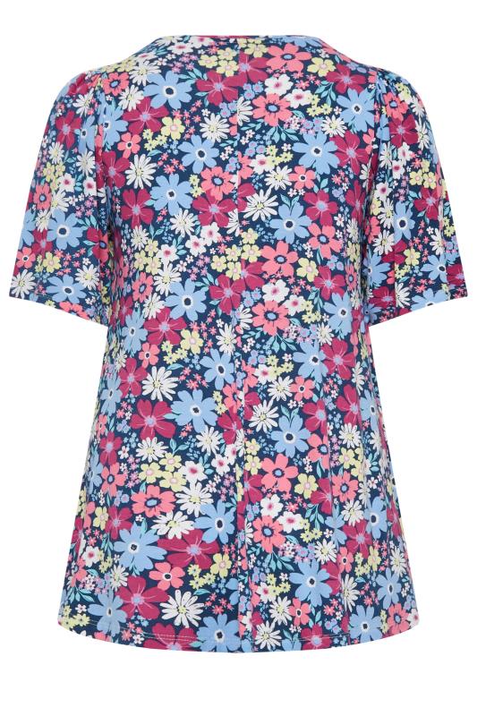 YOURS Curve Plus Size Pink Floral Pleat Front Top | Yours Clothing