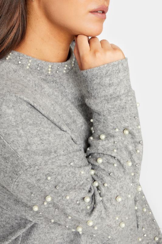 YOURS LUXURY Curve Grey Pearl & Sequin Embellished Long Sleeve Soft Touch Jumper | Yours Clothing 4
