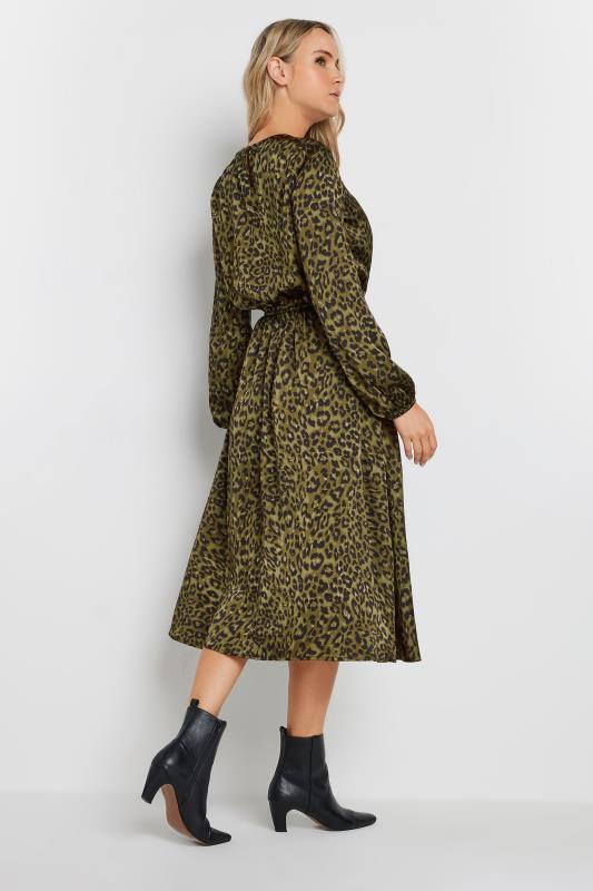 LTS Tall Khaki Green Leopard Print Satin Midi Dress | Long Tall Sally 4