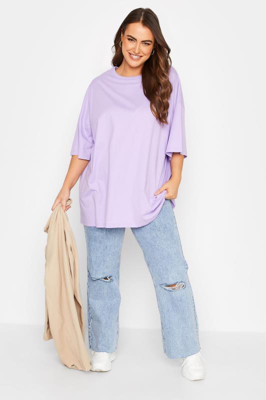 Plus Size Lilac Purple Oversized Boxy T-Shirt | Yours Clothing 2