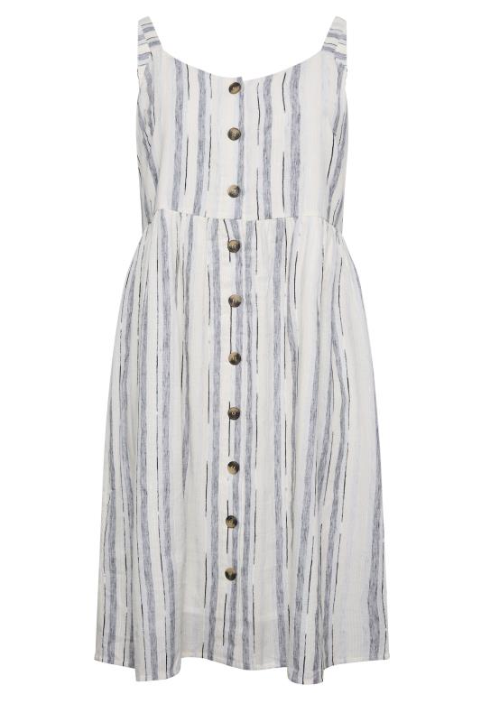 YOURS Plus Size White Stripe Button Lined Strappy Sundress | Yours Clothing 7