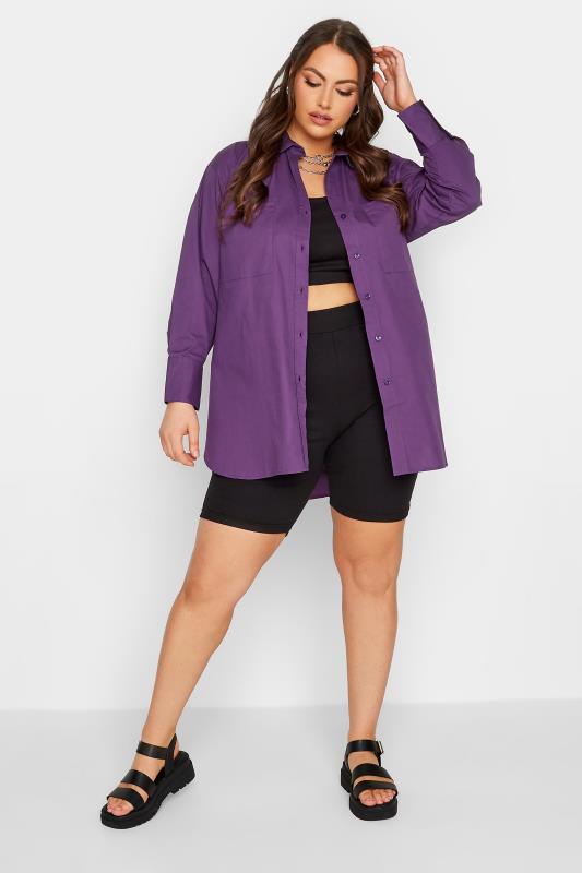 LIMITED COLLECTION Curve Dark Purple Oversized Boyfriend Shirt | Yours Clothing 3