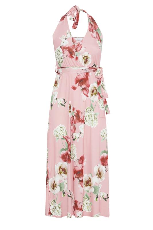 YOURS LONDON Plus Size Pink Floral Halter Neck Dress | Yours Clothing 6