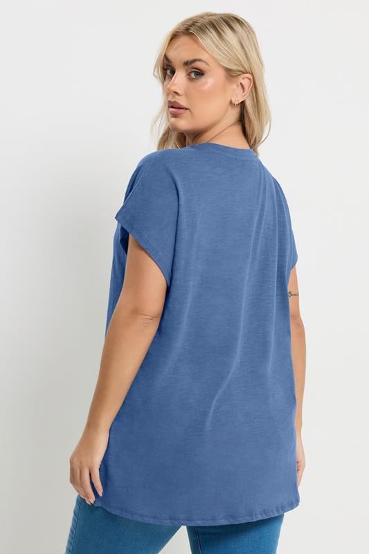 YOURS Plus Size Blue Stud Grown-On Sleeve T-Shirt | Yours Clothing 2