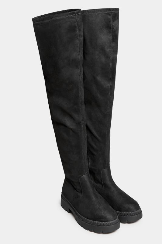 LIMITED COLLECTION Black Suede Over The Knee Chunky Boots In Extra Wide EEE Fit 2