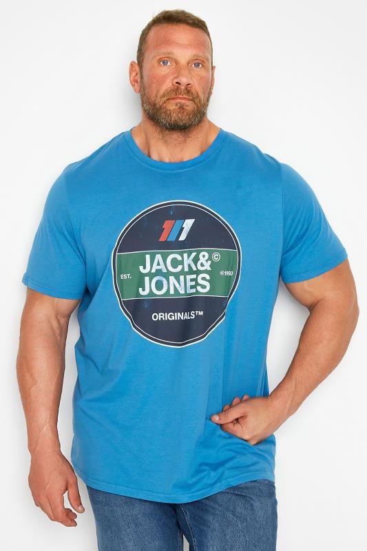 JACK & JONES Big & Tall Blue Printed Logo Crew Neck T-Shirt 1