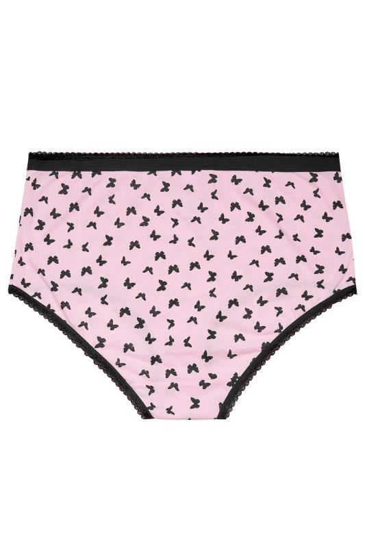 5 PACK Curve Plus Size Pink & Black Butterfly Full Briefs | Yours Clothing 6