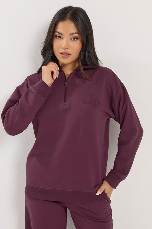  PixieGirl Petite bordeauxrood sweatshirt met kwartritssluiting en ‘Monte Carlo’-slogan