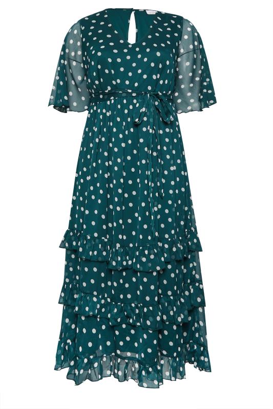 YOURS LONDON Plus Size Green Polka Dot Ruffle Maxi Dress | Yours Clothing 6