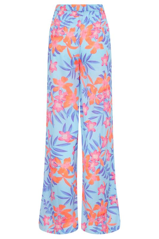 LTS Tall Women's Blue Tropical Print Wide Leg Beach Trousers | Long Tall Sally  5